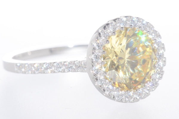 925 Sterling Silver Canary Cubic Zirconia Ring 8mm Yellow CZ Stone - Jewelryland.com