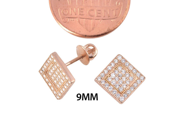 Screwback Earrings Sterling Silver Rose Gold CZ Studs Raised Border 9mm Square - Jewelryland.com
