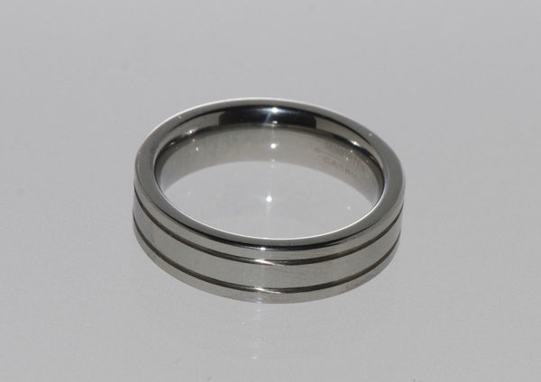 Mens Tungsten Ring 6mm Band Carbide Polished Shiny Flat Double Grooved - Jewelryland.com