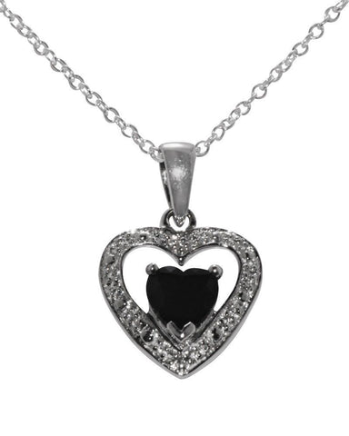 Sterling Silver Dark Sapphire (2ct) & Diamond (.1ct) Heart Necklace, 18" chain - Jewelryland.com