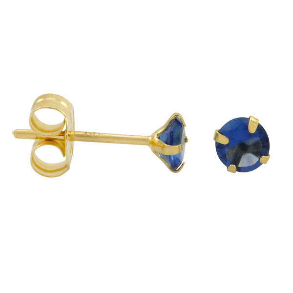 10k Yellow Gold Blue Sapphire CZ Stud Earrings Cubic Zirconia Round Prong Set - Jewelryland.com