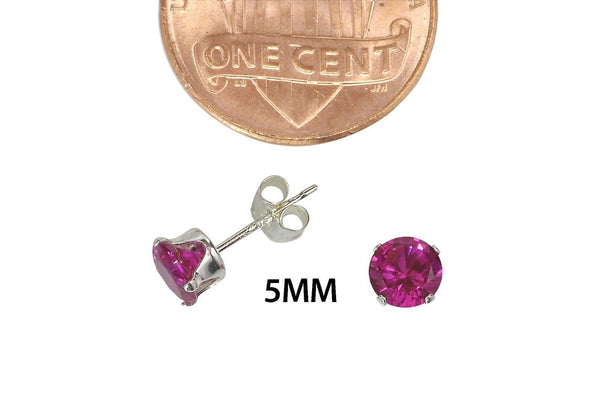 Red Earrings Ruby CZ July Birthstone Studs Round Prong Cubic Zirconia 925 Silver - Jewelryland.com