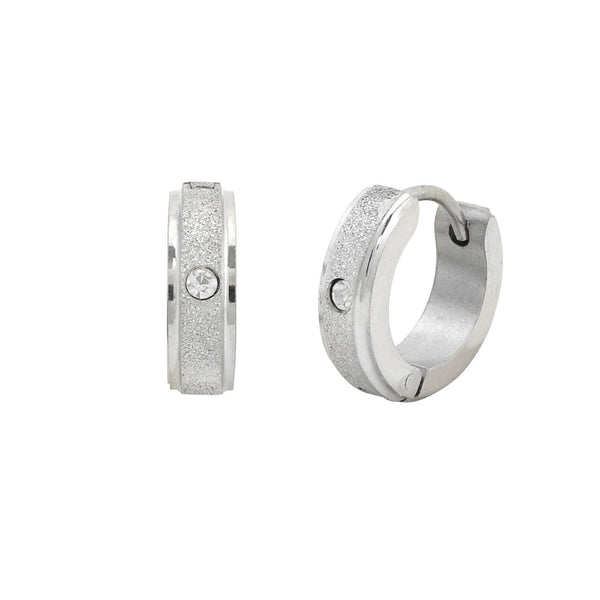 Stainless Steel Huggie Hinged Sparkle CZ Hoop Earrings 14mm - Jewelryland.com