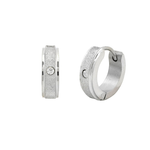 Stainless Steel Huggie Hinged Sparkle CZ Hoop Earrings 14mm - Jewelryland.com