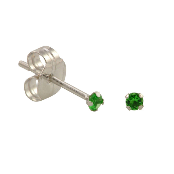 10k White Gold Green Emerald CZ Stud Earrings Cubic Zirconia Round Prong Set - Jewelryland.com