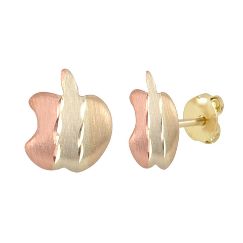 10k Gold Apple Stud Earrings Two Tone Gold Yellow and Rose Pushbacks 9mm x 7mm - Jewelryland.com