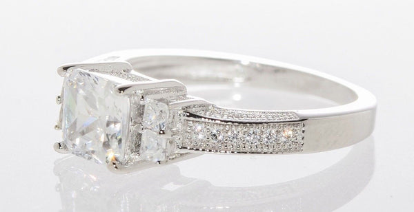 Cubic Zirconia Ring Sterling Silver Three Stone Clear - Jewelryland.com