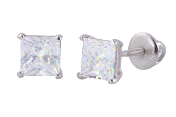 Clear Square CZ BASKET Set SCREWBACK Stud Earrings Sterling Silver 925 - Jewelryland.com