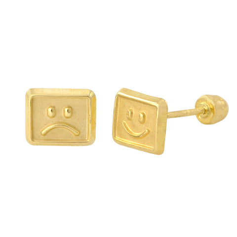 Smiley face Stud Earrings 10k Yellow Gold with Screwbacks Happy Sad 5x6 - Jewelryland.com