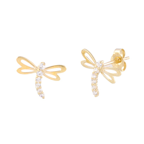 14k Yellow Gold CZ Small Dragonfly Stud Earrings 8mm x 10mm - Jewelryland.com