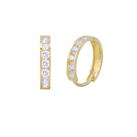 10k Yellow Gold Small Huggie Hoop Earrings Clear CZ Cubic Zirconia 11mm x 2mm - Jewelryland.com