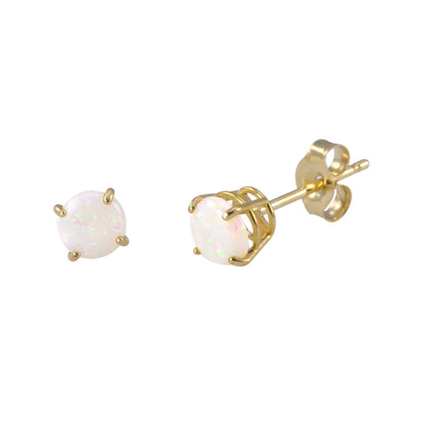Opal Earrings October Birthstone Studs 14k Yellow Gold Basket Setting Round - Jewelryland.com