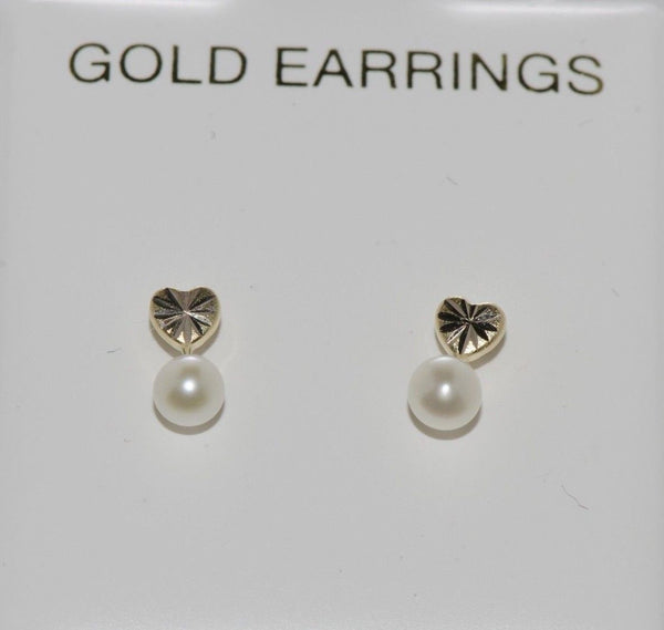 Pearl Stud Earrings 10k Yellow Gold Heart Laser Cut Screwbacks - Jewelryland.com