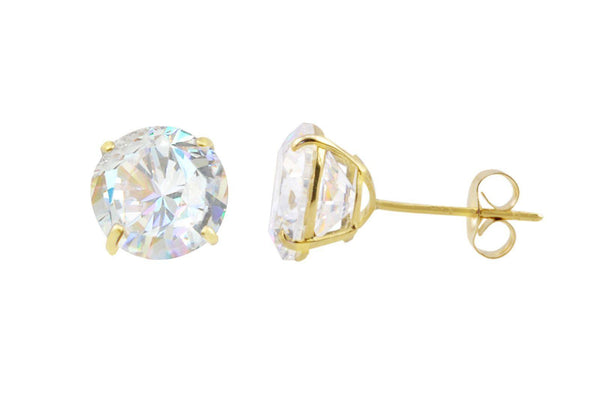 14k Yellow Gold Stud Earrings Clear Round Basket Cubic Zirconia Pushbacks - Jewelryland.com