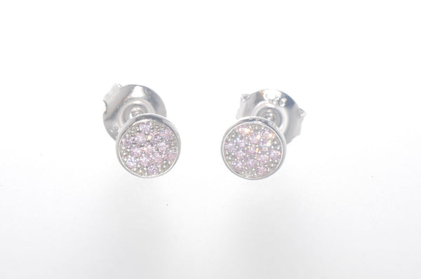 Sterling Silver Pink CZ Stud Earrings Pave Cubic Zirconia 6mm Circle - Jewelryland.com