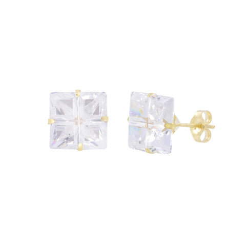 10k Yellow Gold Square CZ Stud Earrings Invisible Set Cubic Zirconia - 4 Segment - Jewelryland.com