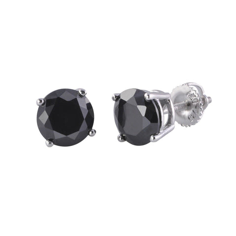 925 Sterling Silver Round Black CZ Stud Earrings Screwback Basket - Jewelryland.com