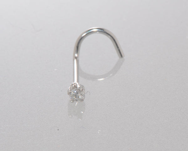 20g 14k White Gold 1pt Genuine Diamond Nose Stud Curved Nose Pin - Jewelryland.com