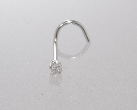 20g 14k White Gold 1pt Genuine Diamond Nose Stud Curved Nose Pin - Jewelryland.com