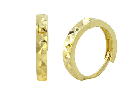 14k Yellow Gold Huggie Hoop Earrings Snap Closure Fancy Laser Cut 11mm x 2mm - Jewelryland.com