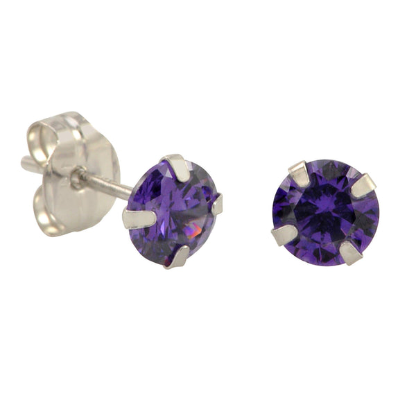 10k White Gold Purple CZ Stud Earrings Cubic Zirconia Round Prong Set - Jewelryland.com