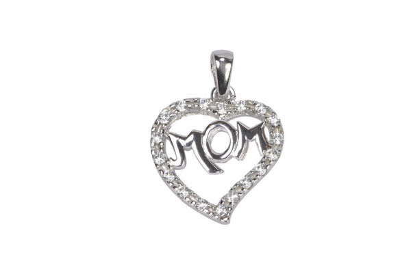 Mom Pendant Heart Clear CZ .925 Sterling Silver - Jewelryland.com