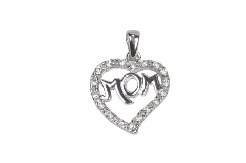 Mom Pendant Heart Clear CZ .925 Sterling Silver - Jewelryland.com