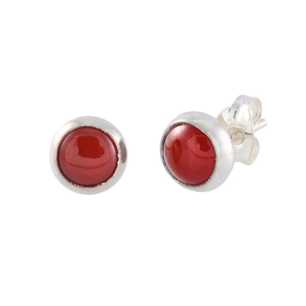 Carnelian Gemstone Stud Earrings .925 Sterling Silver 7mm Round - Jewelryland.com