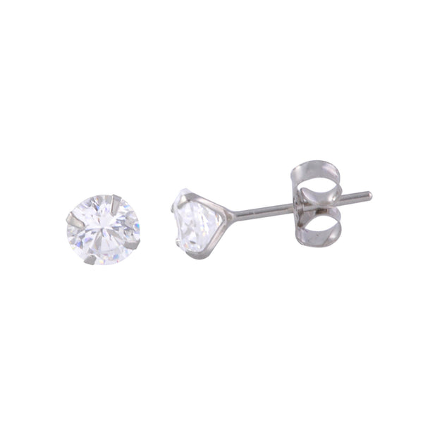 14k White Gold Stud Earrings Round Clear CZ Prong Setting Butterfly Pushbacks - Jewelryland.com