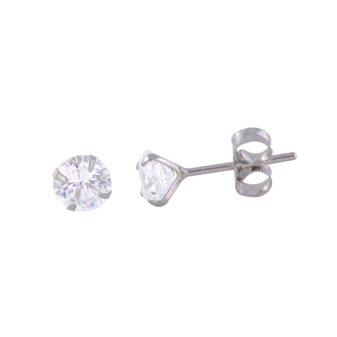 14k White Gold Stud Earrings Round Clear CZ Prong Setting Butterfly Pushbacks - Jewelryland.com