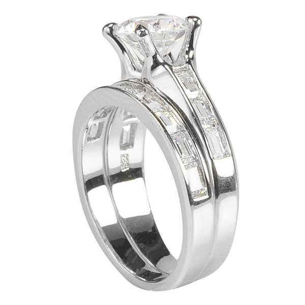 Bridal Ring Set High Polish Sterling Silver 7mm Cubic Zirconia AAA Grade CZ - Jewelryland.com
