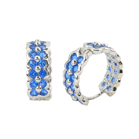 Sterling Silver Huggie Hoop Earrings 2 Row Blue CZ 16mm x 6mm - Jewelryland.com