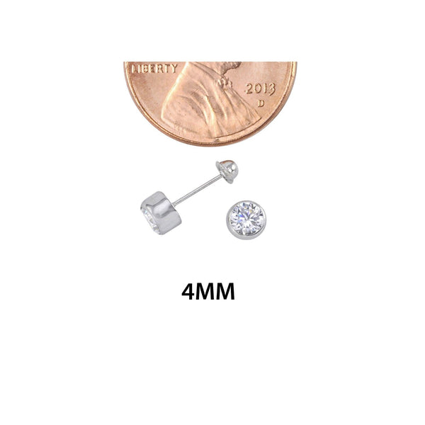 10k White Gold Round Clear CZ Stud Earrings Screwbacks Thick Bezel Setting - Jewelryland.com