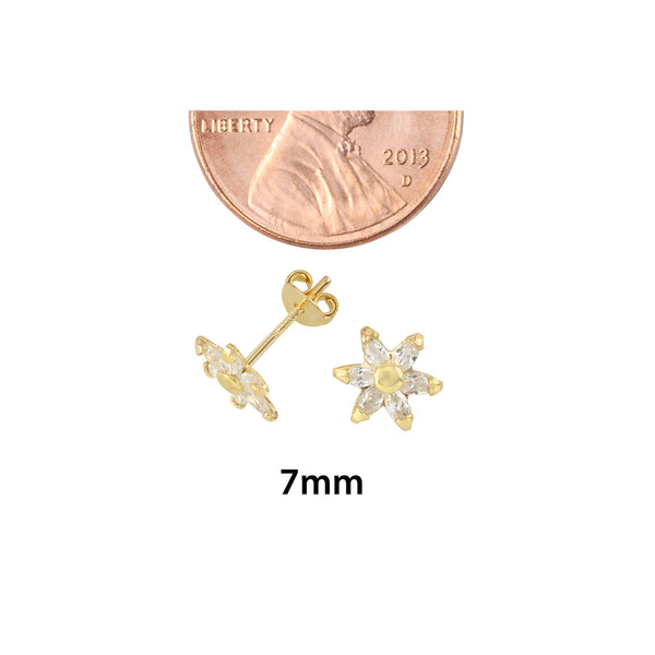 10k Yellow Gold Cubic Zirconia Flower Daisy Stud Earrings with Pushbacks 7mm - Jewelryland.com