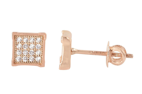 Sterling Silver Rose Gold Cubic Zirconia Stud Earrings Screwbacks 6mm CZ Square - Jewelryland.com
