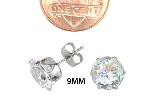 Stainless Steel Earrings White Round CZ Studs Prong Setting 2mm-10mm - Jewelryland.com