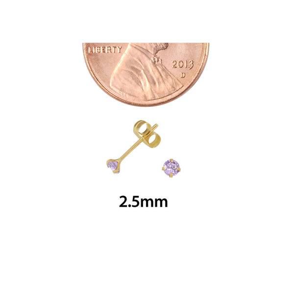14k Yellow Gold Lavender Cubic Zirconia Stud Earrings Round Birthstone CZ - Jewelryland.com