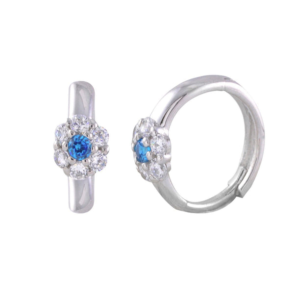 Sterling Silver Huggie Earrings Mini Flower CZ Birthstone Colors Hinged Hoops - Jewelryland.com