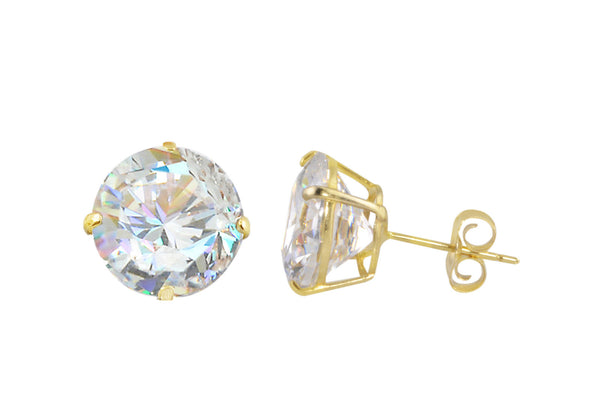 14k Yellow Gold Stud Earrings Clear Round Cubic Zirconia Basket Set - Jewelryland.com