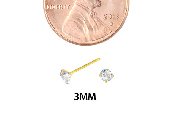 14k Yellow Gold Round CZ Cubic Zirconia Stud Earrings with Safety Silicone Backs - Jewelryland.com