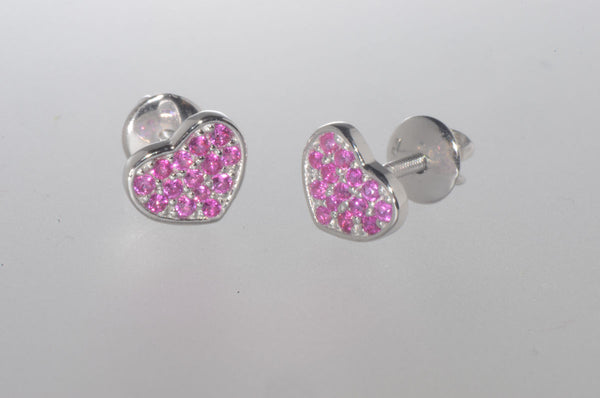 Sterling Silver Heart Stud Earrings Red 6mm Cubic Zirconia Stones Screwbacks - Jewelryland.com