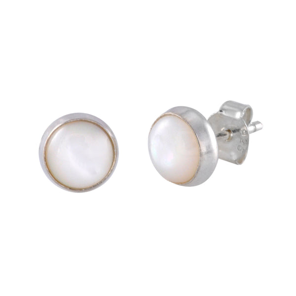 Mother of Pearl Earrings Sterling Silver Gemstone Studs 7mm Round - Jewelryland.com