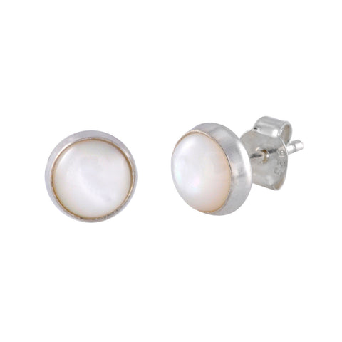 Mother of Pearl Earrings Sterling Silver Gemstone Studs 7mm Round - Jewelryland.com