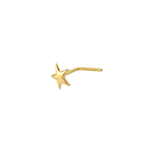 Star Nose Stud 22G 14k Yellow Gold 4mm L Shaped Curved Nose Pin - Jewelryland.com