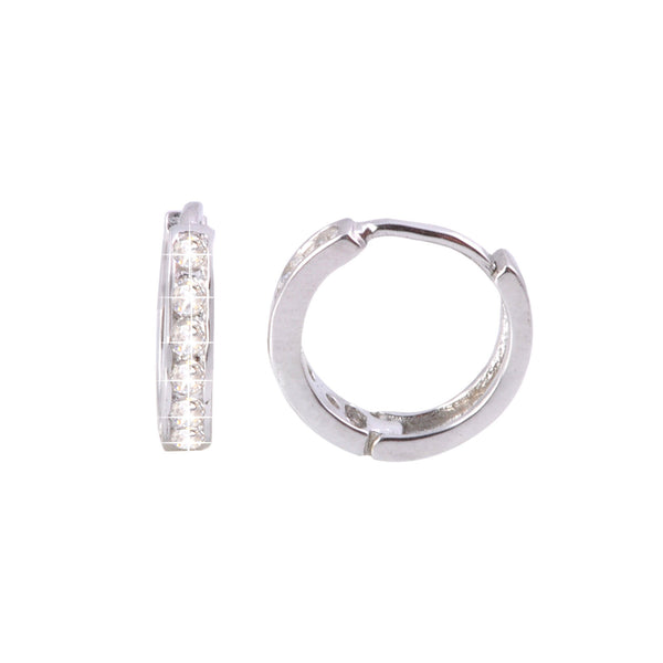 Sterling Silver Huggie Earrings Small Hinged Hoops CZ Cubic Zirconia 11mm x 3mm - Jewelryland.com