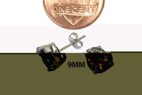 Mystic Topaz Stud Earrings 925 Sterling Silver CZ Cubic Zirconia Basket Setting - Jewelryland.com