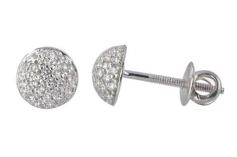 Sterling Silver Mens Womens Stud Earrings Screwback Clear CZ 7mm Round Dome - Jewelryland.com