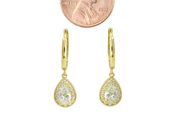 14k Yellow Gold Huggie Earrings Snap Closure Teardrop Dangle Cubic Zirconia - Jewelryland.com