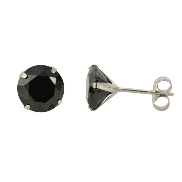 14k White Gold Black Cubic Zirconia Stud Earrings Round CZ - Jewelryland.com