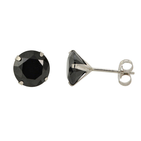 14k White Gold Black Cubic Zirconia Stud Earrings Round CZ - Jewelryland.com